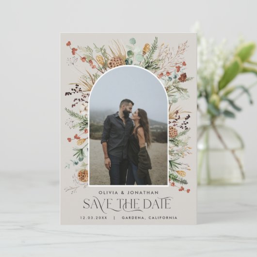 Weddenschap 1 waterverf botanische bloemen save the date (Staand voorkant)