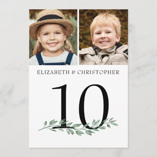 Weddenschap 2 Foto's Greenery Table Number 5x7 Sig Kaart (Voorkant)