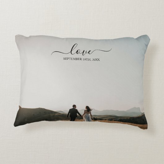 Weddenschap 2 Photo Memory Love Script Accent Kussen (Achterkant)