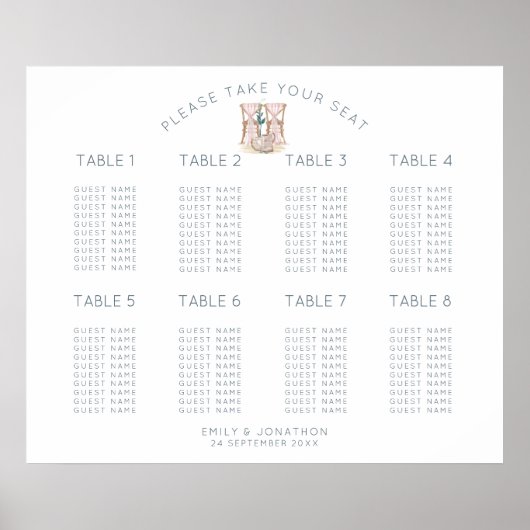 Weddenschap 8 Tabel 80 Square Seating Chart Poster (Voorkant)
