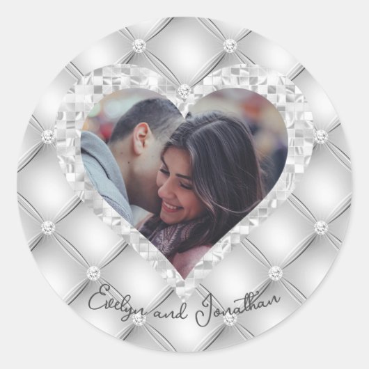Weddenschap Aangepaste foto White & Silver Diamond Ronde Sticker (Voorkant)