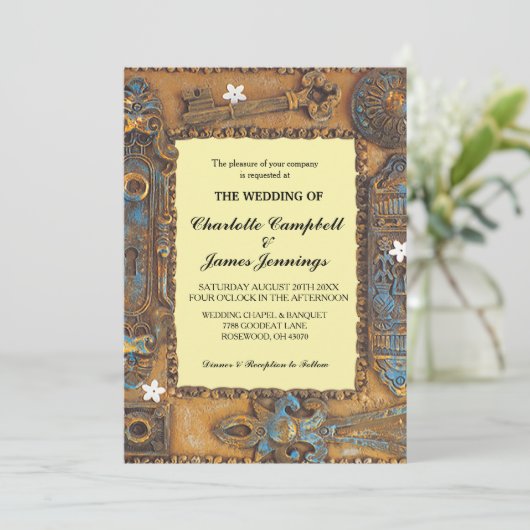 Weddenschap Antiek Skeleton Key Uitnodiging (Staand voorkant)