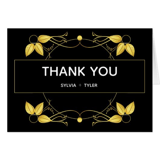 Weddenschap Art Deco Gold Black Leaf Hartelijk dan (Voorkant Horizontaal)