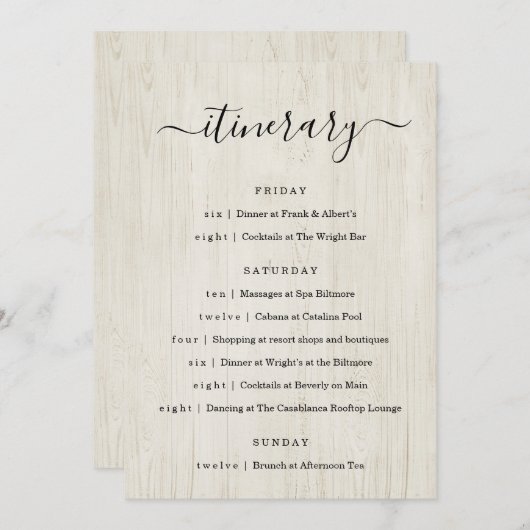 Weddenschap/Bachelorette Party/Birthday Itinerary Programma (Voorkant / Achterkant)