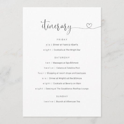 Weddenschap/Bachelorette Party/Birthday Itinerary Programma (Voorkant)