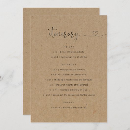 Weddenschap/Bachelorette Party/Birthday Itinerary Programma (Voorkant / Achterkant)