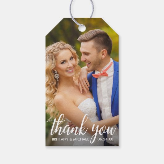 Weddenschap Bedankt Bride en Groom foto Cadeaulabel (Voorkant)