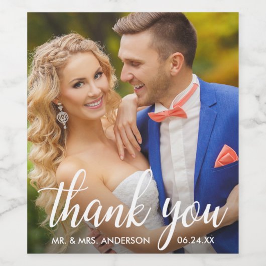 Weddenschap Bedankt Bride en Groom foto Wijn Etiket (Enkel label)