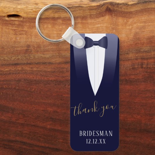 Weddenschap Bedankt Bridesman Blue Tuxedo Sleutelh Sleutelhanger (Voorkant)