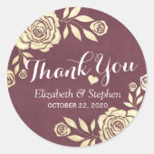 Weddenschap Bedankt Modern Golden Rozen Burgundy R Ronde Sticker (Voorkant)