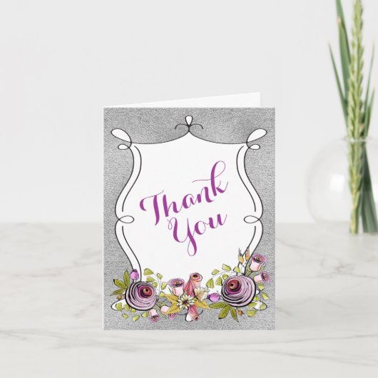 Weddenschap Bedankt | Plum Florals, FAUX Silver Fo (Voorkant)