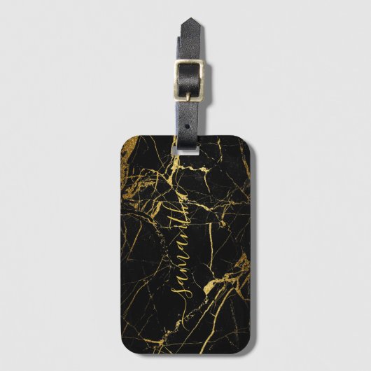 Weddenschap Bedankt | Zwart gouden marmer Bagagelabel (Voorkant (verticaal))