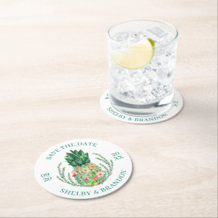 Weddenschap BESPAAR DE DATUM tropische sinaasappel Ronde Kartonnen Onderzetter