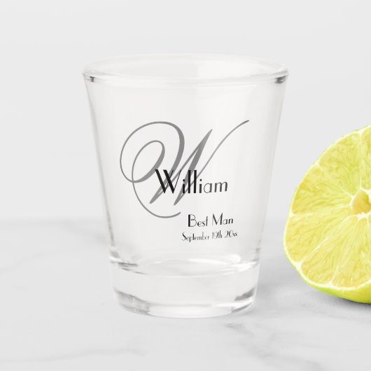 Weddenschap Beste man Gift Modern Monogram & Name  Shot Glas (Voorkant)