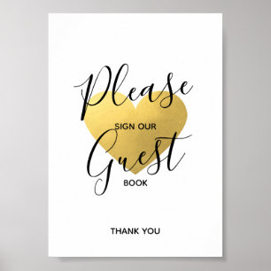 Weddenschap Black Gold Heart SIGN GUEST BOOK Poster