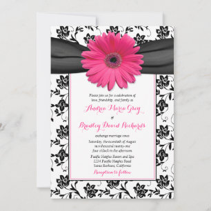 Weddenschap Black White Damask Pink Daisy Kaart