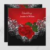 Weddenschap Black White Silver Deep RED Rose Kaart (Voorkant / Achterkant)