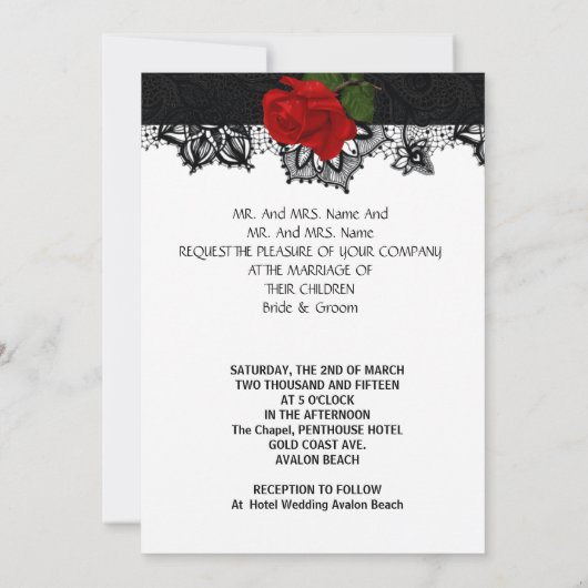Weddenschap Black White Tuxedo Deep RED Rose 2 Kaart (Achterkant)