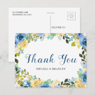 Weddenschap Blauwe Floral Dank je Briefkaart