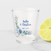 Weddenschap Blauwe Floral Shot Glas (Voorkant)