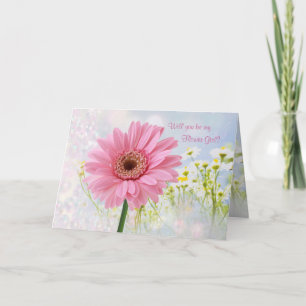 Weddenschap, Bloemenmeisje, roze Gerbera Kaart