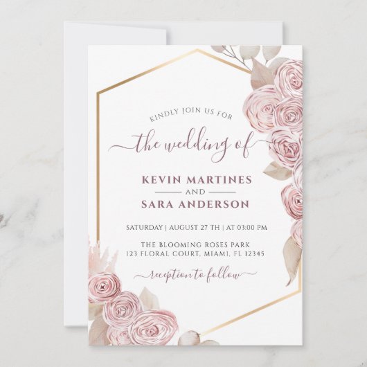 Weddenschap Blush Pink Floral Gold Kaart (Voorkant)