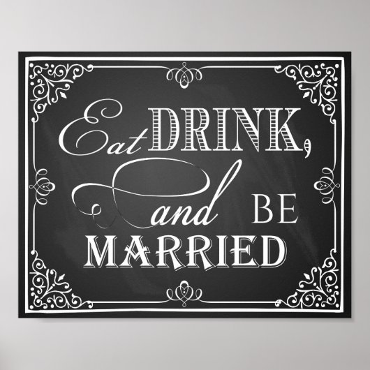 Weddenschap-bord "Eat drink and getrouwd print (Voorkant)