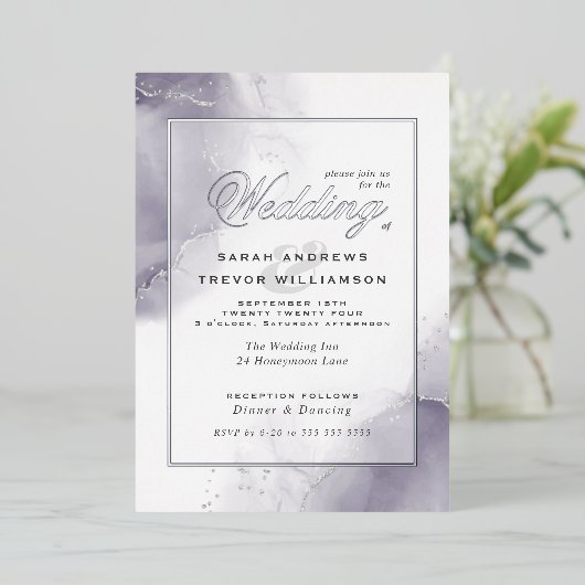 Weddenschap Bord Plum Silver Abstract Folie Uitnodiging (Staand Voorkant)