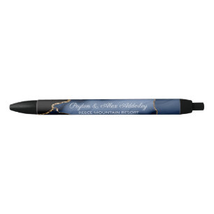Weddenschap Bride Groom Guest Gift Blue Marble Zwarte Inkt Pen
