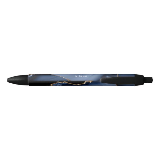 Weddenschap Bride Groom Guest Gift Blue Marble Zwarte Inkt Pen (Achterkant)