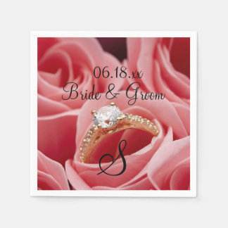 Weddenschap Bride Groom Naam Datum Monogram Roos p Servet