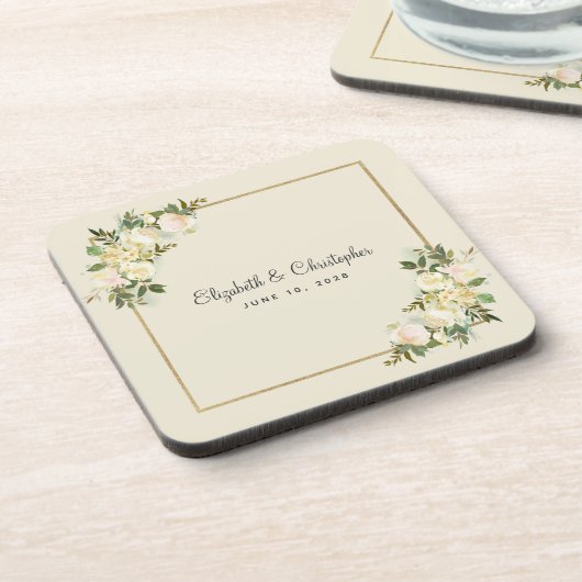 Weddenschap Bride Groom Names Datum Olegant Chic F Bier Onderzetter (Linkerzijde)