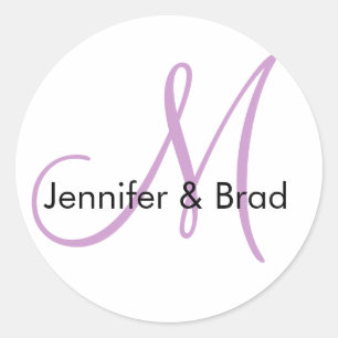 Weddenschap Bride Groom Paarse White Monogram Stic Ronde Sticker