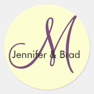 Weddenschap Bride Groom Plum Cream Monogram Sticke Ronde Sticker