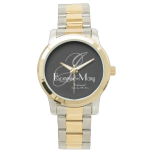 Weddenschap Bridesmaid Gift Elegant Monogram Chic  Horloge