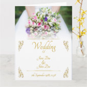 Weddenschap - bruid met kleurrijke trouwboquet kaart (Gele Bloem)