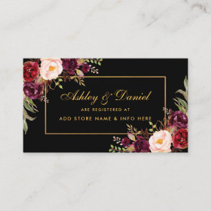 Weddenschap Burgundy Floral Black Register-kaart Informatiekaartje