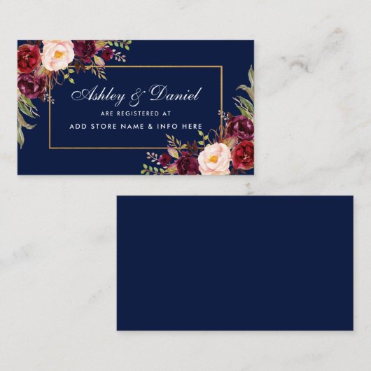 Weddenschap Burgundy Floral Blue Registry Insert C Informatiekaartje (Voorkant / Achterkant)