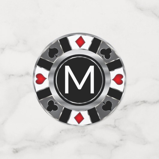 Weddenschap Casino Poker Chip - Zilver en zwart Confetti (Kleine voorkant)