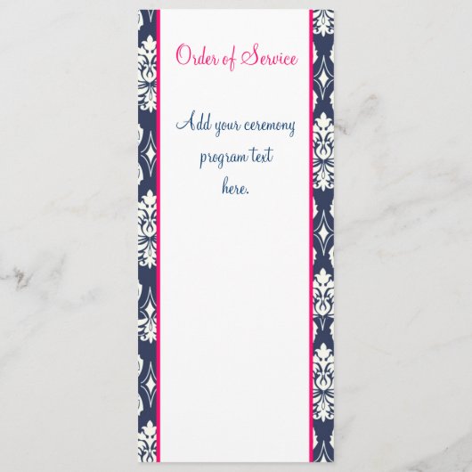 Weddenschap Church Program Hot Pink Navy Blue Dama Programma (Achterkant)