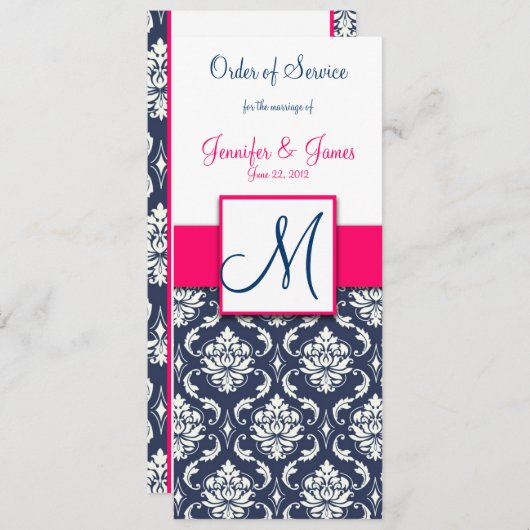 Weddenschap Church Program Hot Pink Navy Blue Dama Programma (Voorkant / Achterkant)