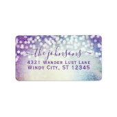 Weddenschap Confetti Paarse Aqua Blue Stars Etiket (Voorkant)