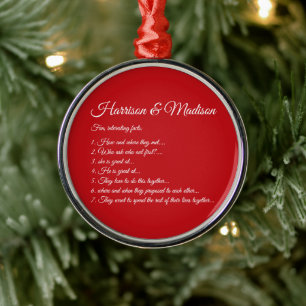Weddenschap Couple Fun Facts Script noemt Kerstmis Metalen Ornament