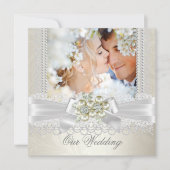 Weddenschap Cream White Pearl Lace Damask Diamond  Kaart (Voorkant)