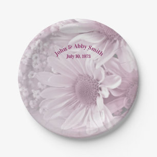 Weddenschap-daisy-bouquet in roze blozen papieren bordje