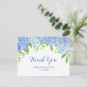 Weddenschap Dank je Hydrangea Blue Waterverf Flora Briefkaart (Staand voorkant)