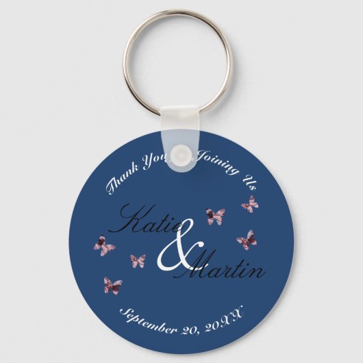 Weddenschap Dank je keepslag roze Butterflies Sleutelhanger (Voorkant)