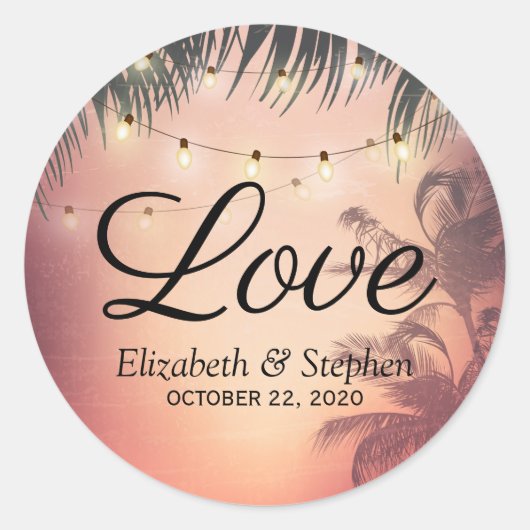 Weddenschap Dank u zomerpalm Trees String Lights Ronde Sticker (Voorkant)