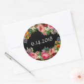 Weddenschap Datum Blauwe Floral Burgundy Rozen Ronde Sticker (Envelop)