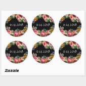 Weddenschap Datum Blauwe Floral Burgundy Rozen Ronde Sticker (Vel)
